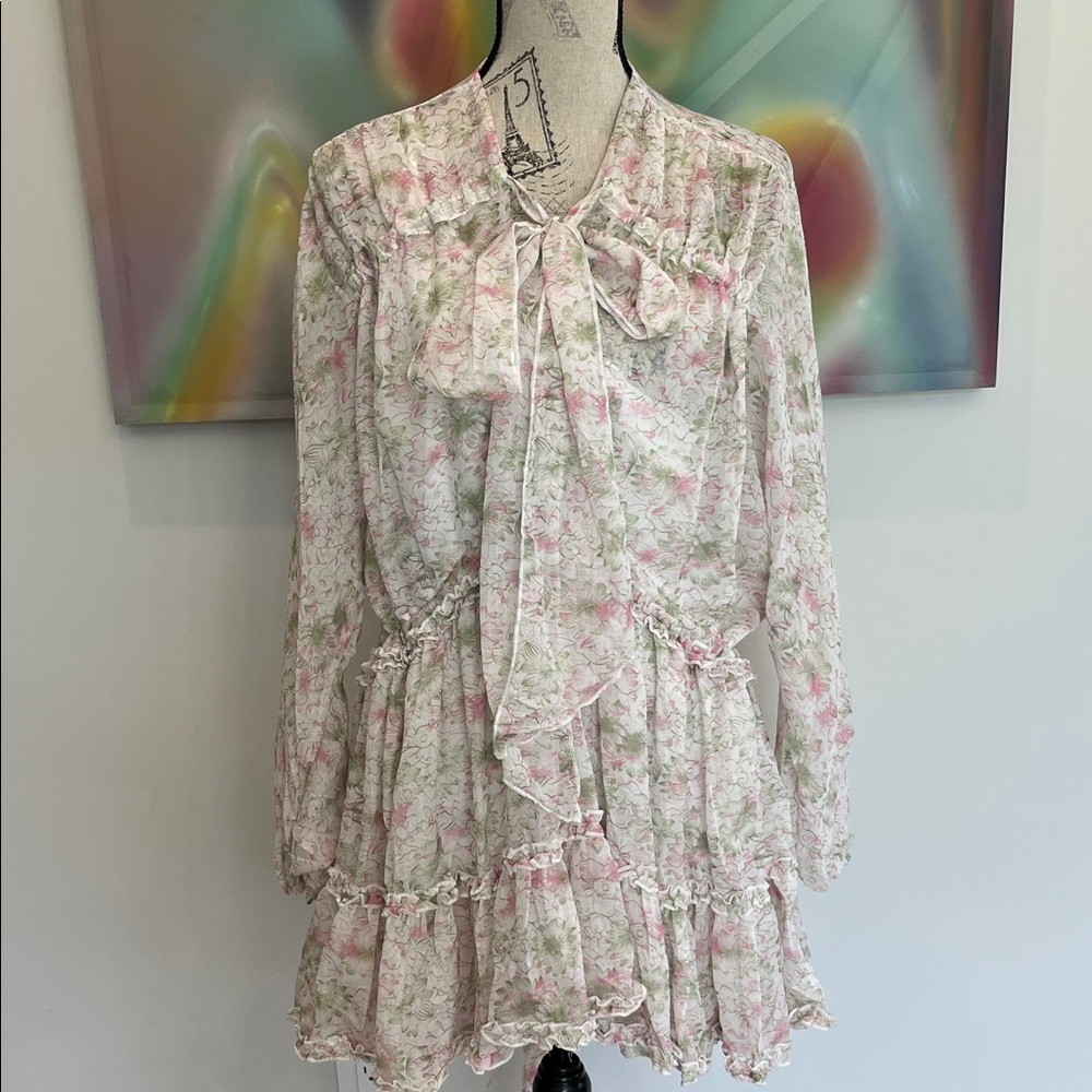 Floral Long Sleeve Dress with Bow